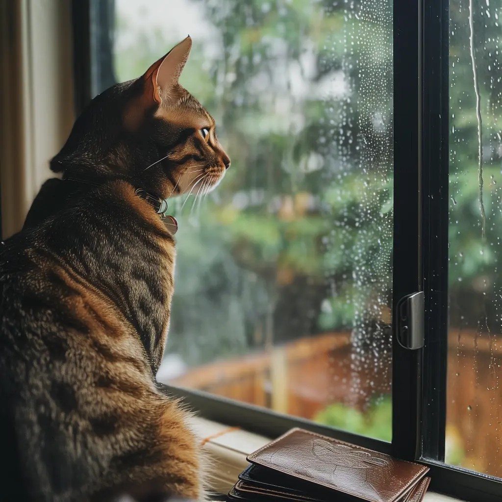a cat sad looking out the window