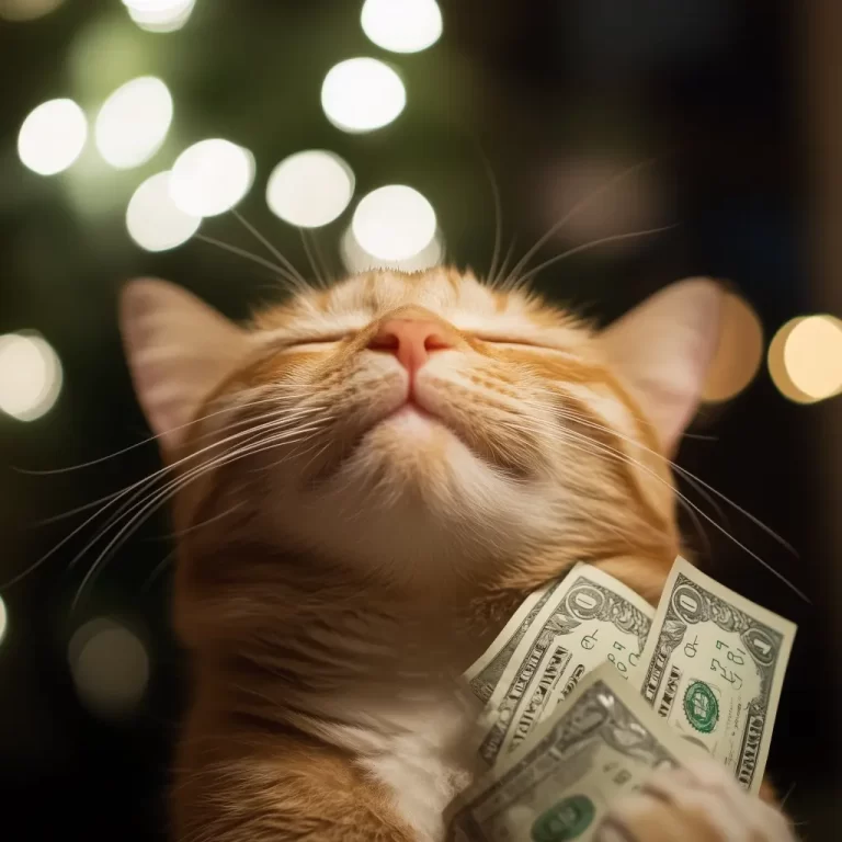 a cat smelling the air and smelling money