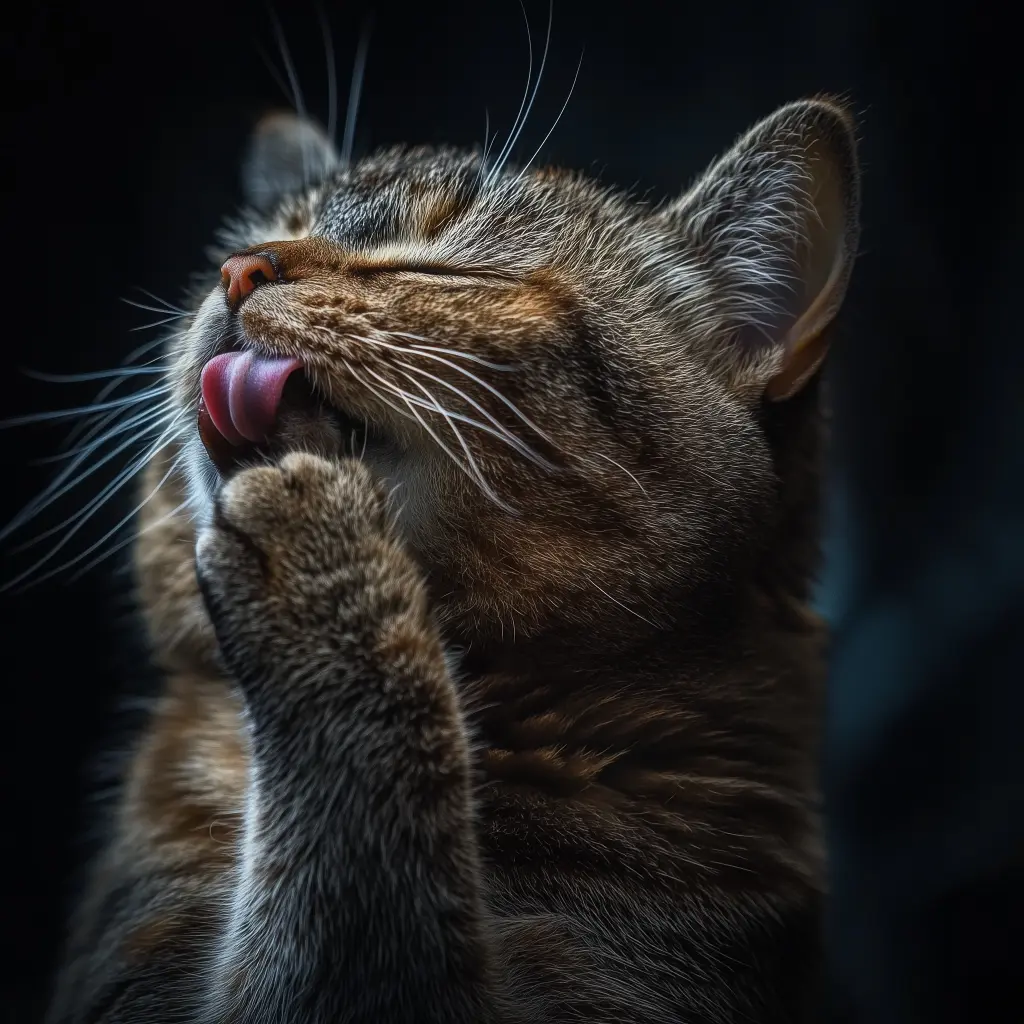 cat licking paw