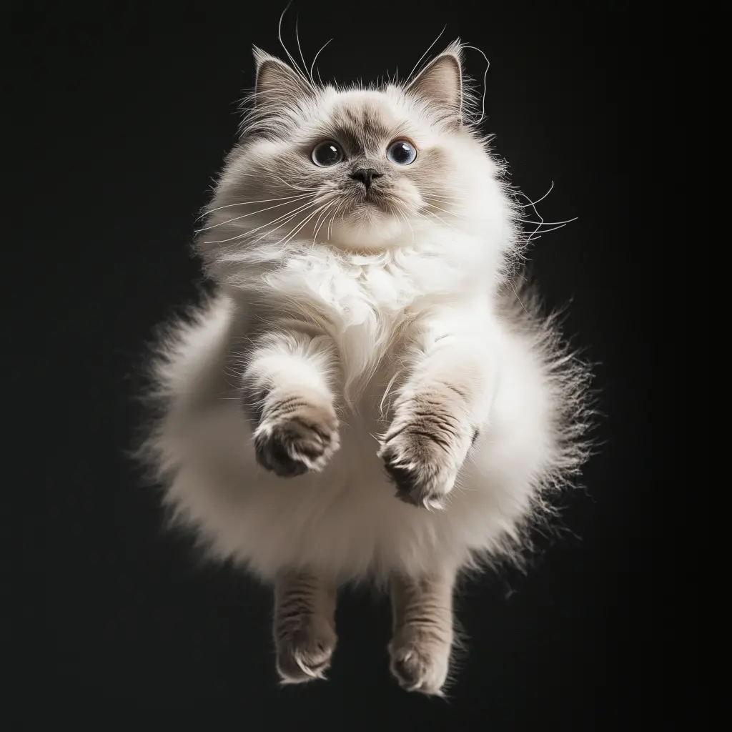 ragdoll cat with hair poofed out and stressed