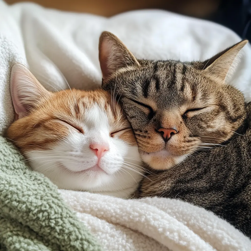 two cats catnapping together smiling