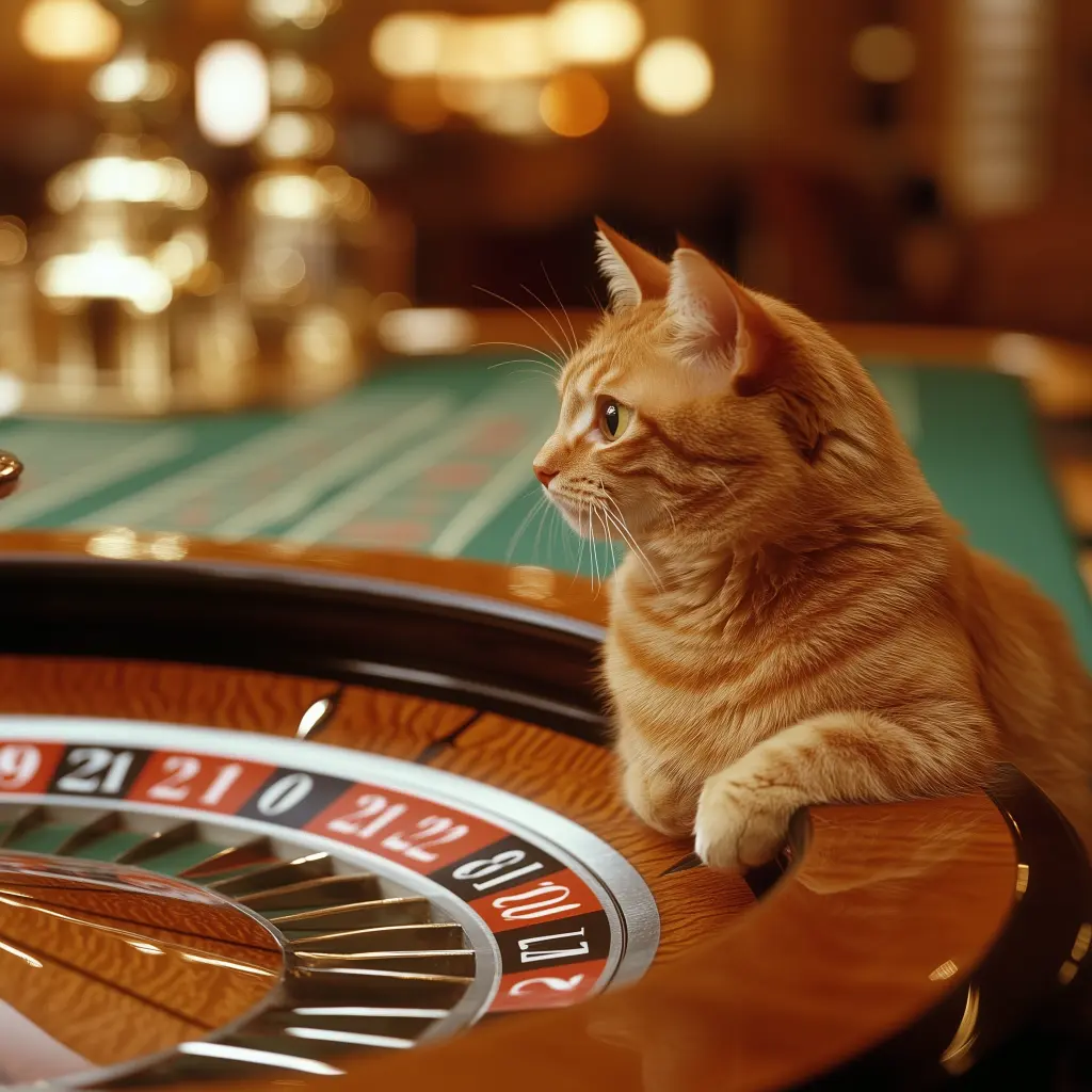 a cat at a roulette table