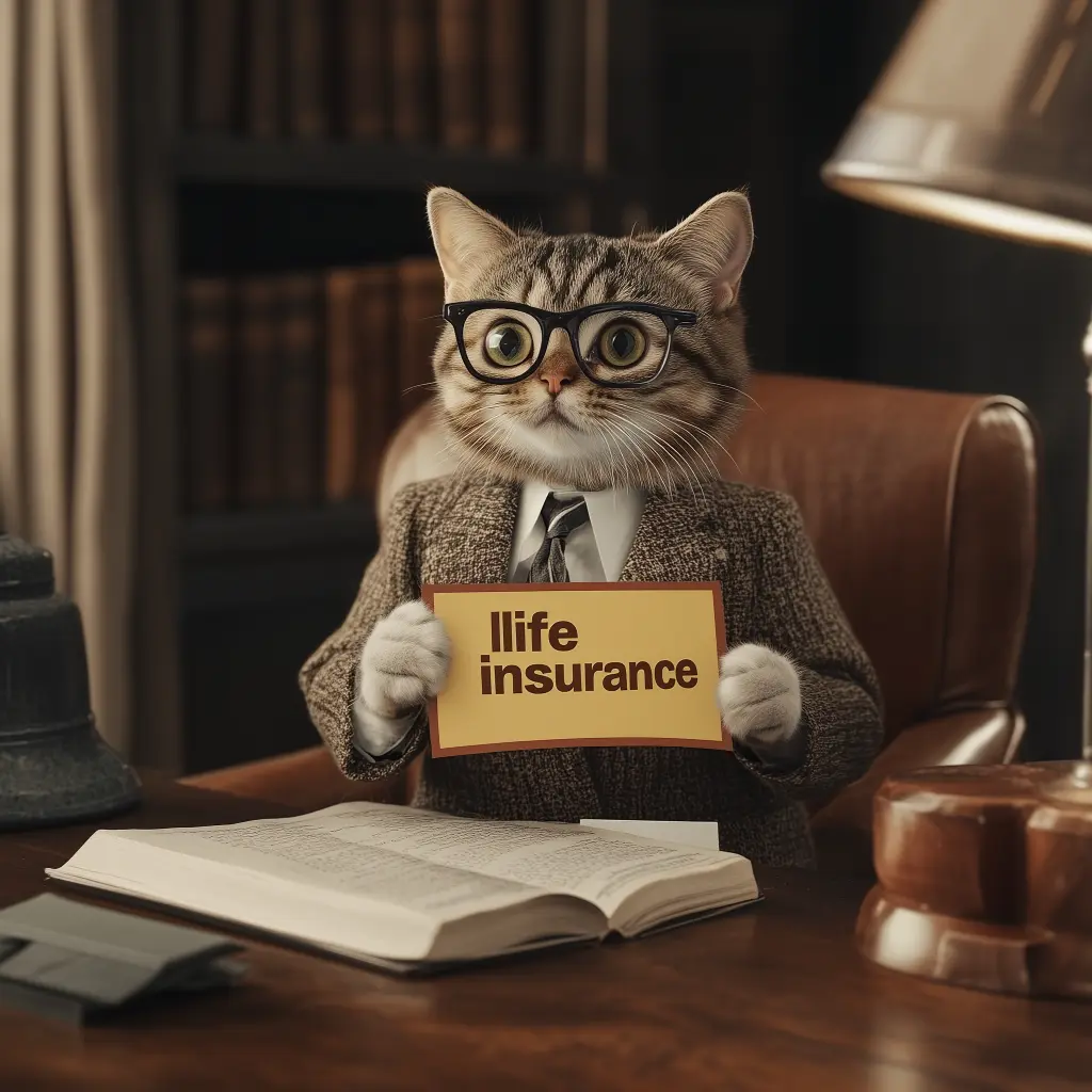 a cat dressed as an insurance agent selling life insurance
