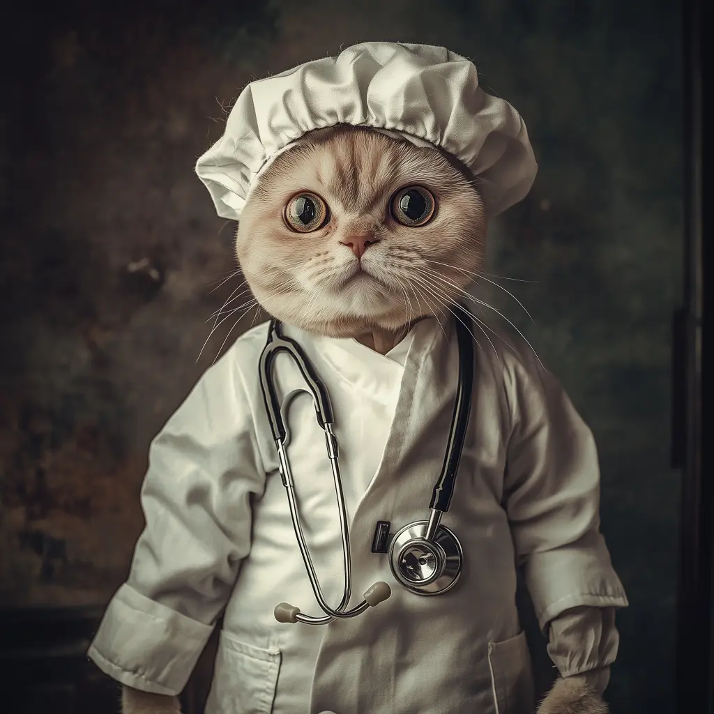 a cat dressed up as a doctor