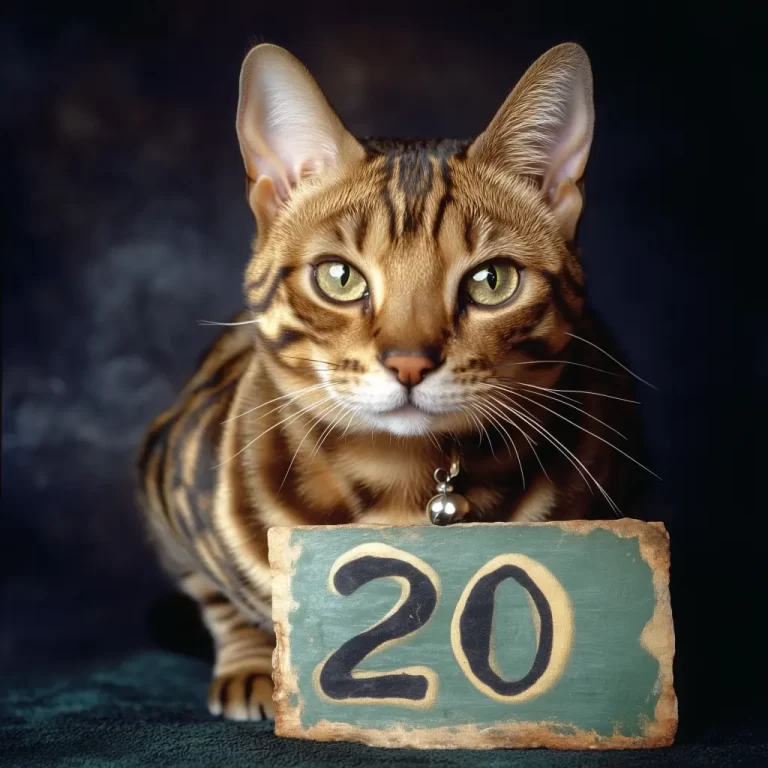 a cat with a sign that says 20