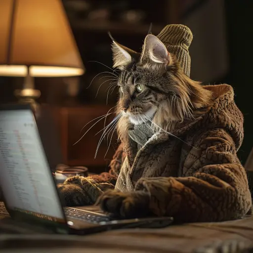 cat on laptop researching
