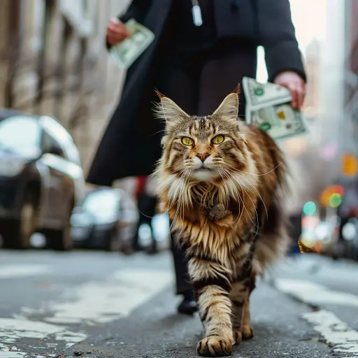 cat walking down the street with owner