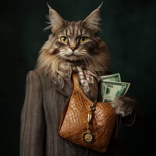 cat with purse and money coming out