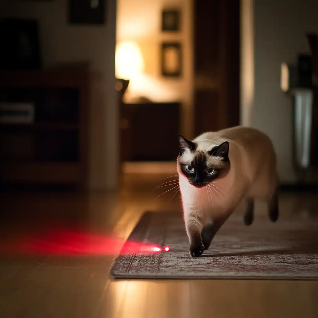 cat chasing a red laser dot