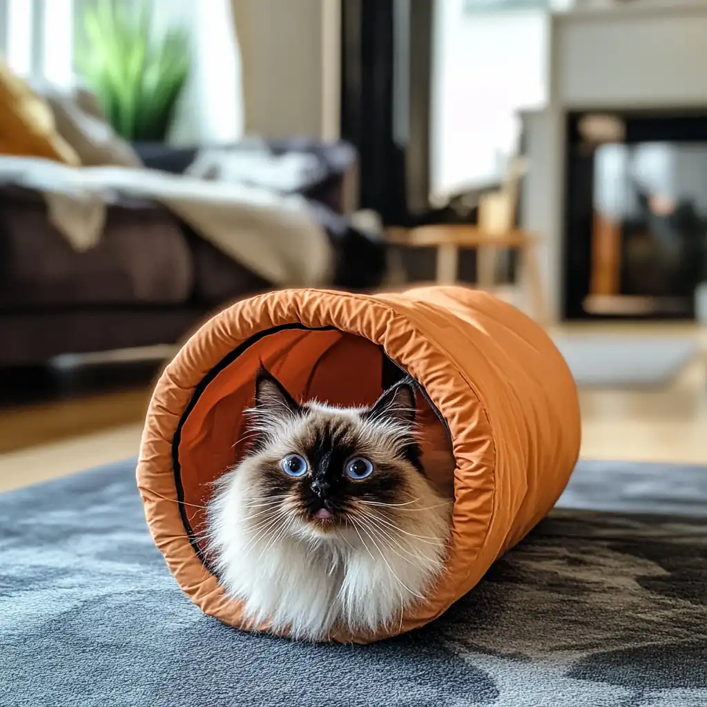 cat in cat tunnel toy