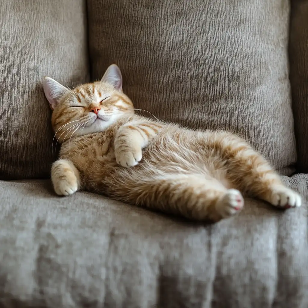 cat belly up sleeping on couch