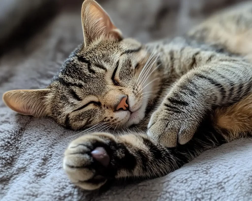 cat sleeping with paw out like a handshake
