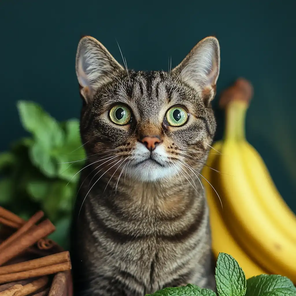 stressed cat with banana cinnamon and mint