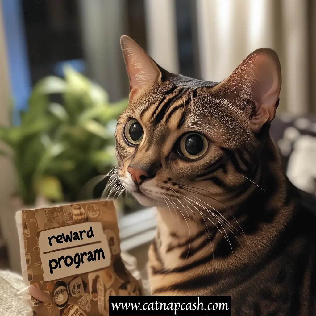 a bengal cat looking through a rewards program