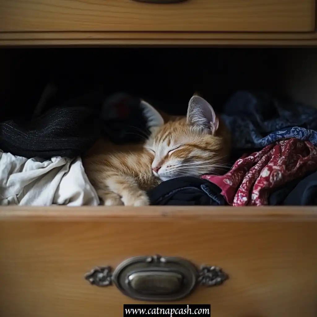 cat sleeping in a drawer