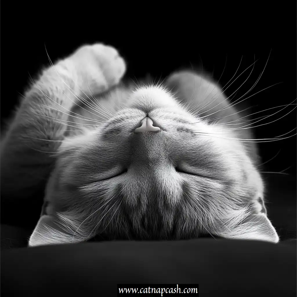 cat sleeping with its head tilted upside down