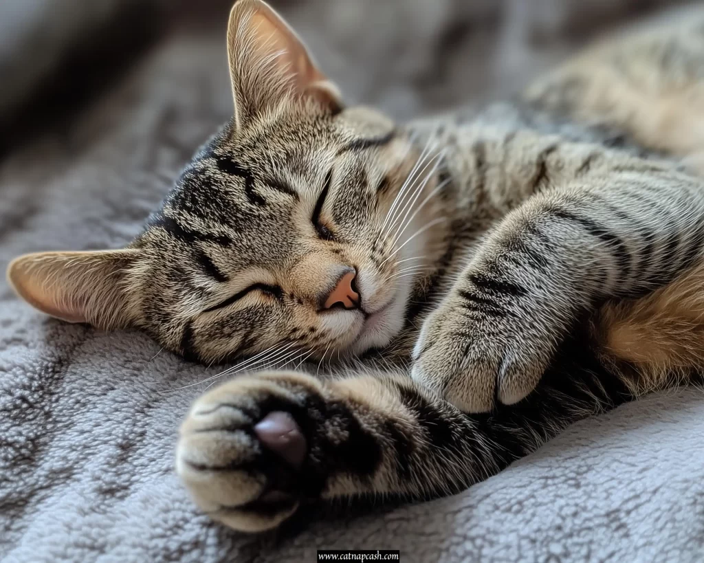cat sleeping with paw out like a handshake