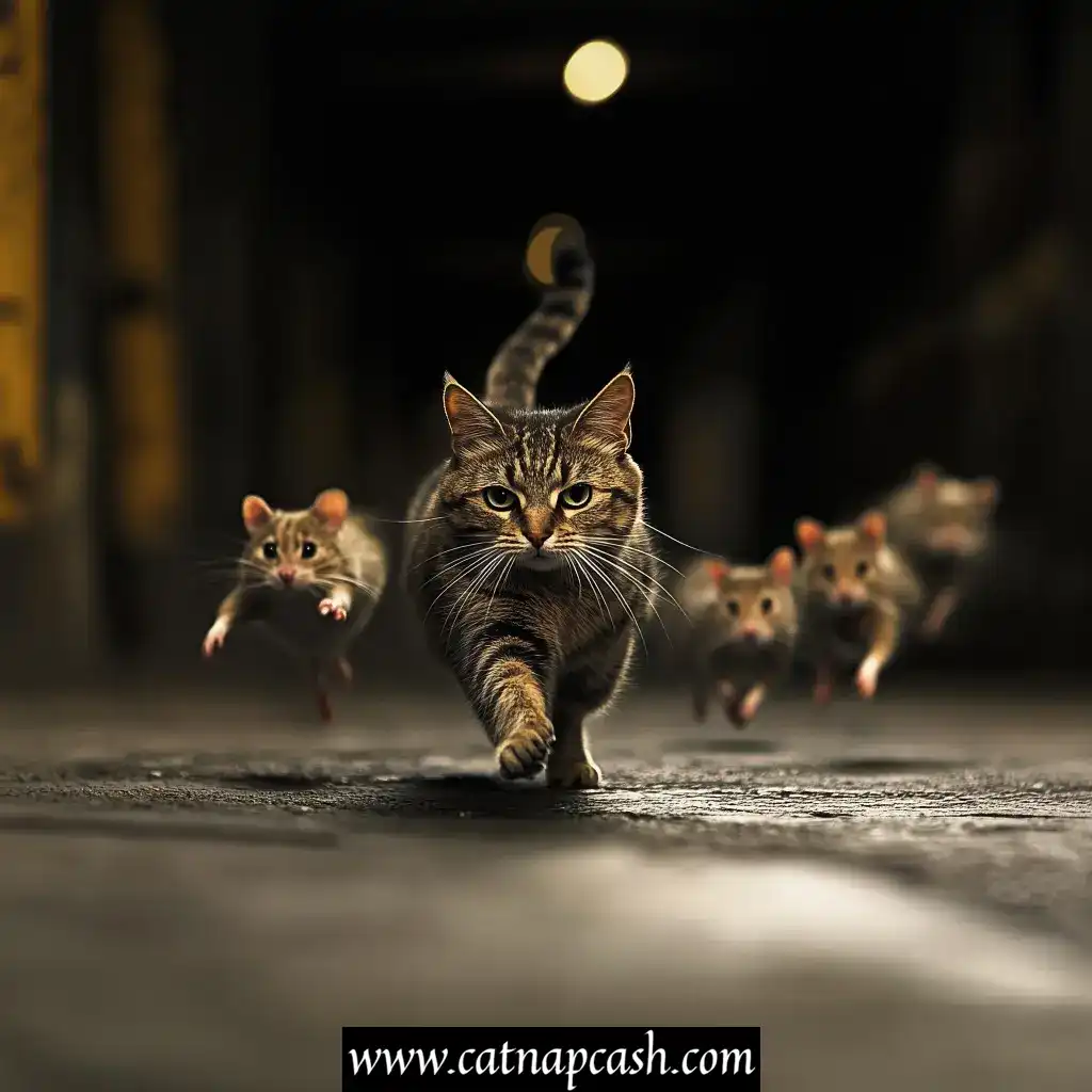 a cat in the middle of a rat race