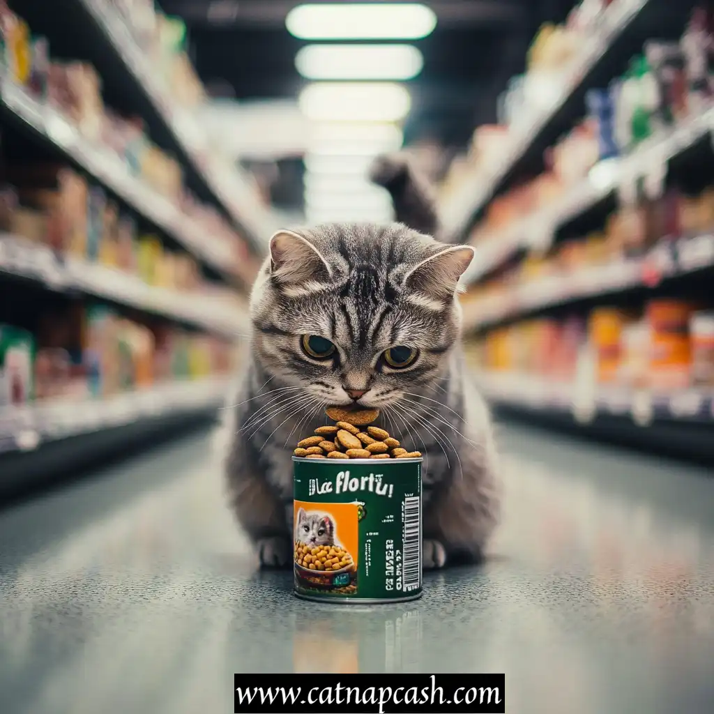 a Scottish fold cat in a grocery store