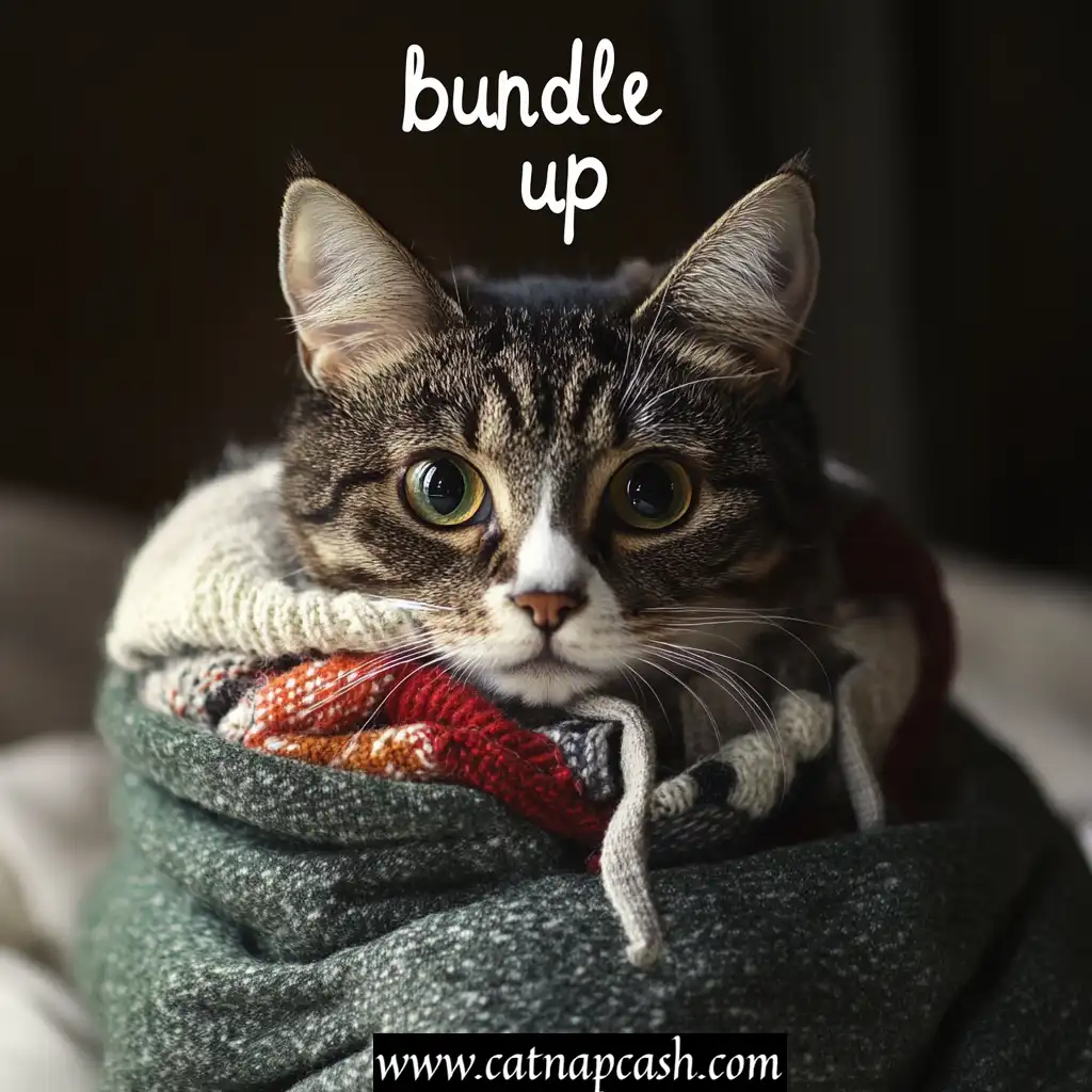 cat bundled up in clothing
