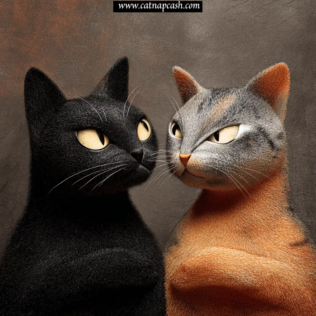 two cats mad at each other staring toward each other