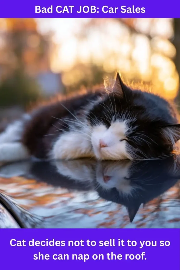 Tuxedo cat sleeping on top of a car roof
