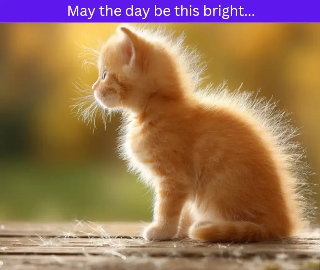 Text: May the day be this bright. Glowing orange kitty.