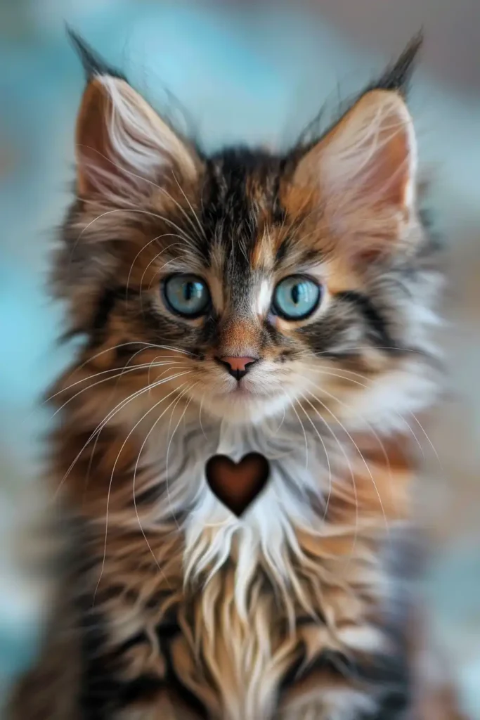 kitten with heart fur pendant on chest