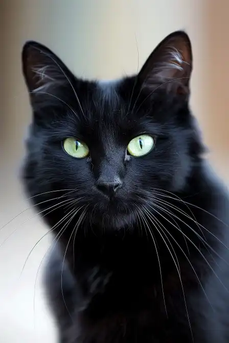 striking photo of a black cat with vibrant green eyes