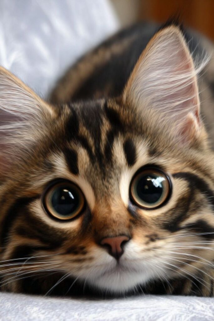 Beautiful bengal cat laying with eyes dialated looking straight forwrad at the camera